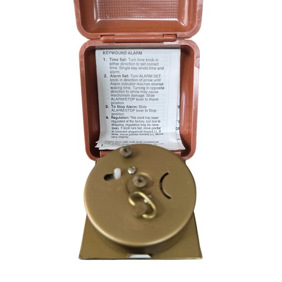 Vintage Westclox Travel Alarm Clock In Compact Brown Case - Picture 11 of 13